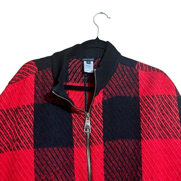 John Mark Poncho Womens Large Buffalo Plaid Zippered Oversized Wool Sweater Cape - Picture 2 of 8